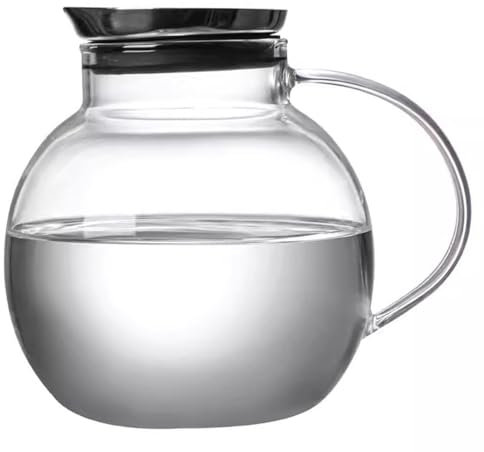 TAMUME 1700 ml glaskaraff med lock i rostfritt stål och inbyggt filter och böjd pip