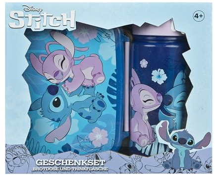 Scooli - Disney Stitch Set de Vaisselle pour Enfants - Set composé d'une boîte à Pain et d'une Gourde - pour Enfants à partir de 4 Ans - en Plastique - sans BPA