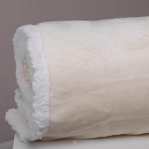 LARA MORADA - Plaid Letto Singolo, Morbidissimo Pile Coral, Misura Singolo 130x160 cm, 460 gsm, Plaid Agnellato, Coperta Pelosa Extra Calda, Ginevra Panna