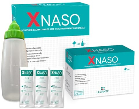 XNASO Lavaggio Nasale Adulti e Bambini 240ml+30 Bustine Soluzione Salina con PEG 3350 e Sali Minerali Irrigatore Nasale con Flacone Riutilizzabile Pulizia Naso Adulti e Lavaggi Nasali Bambini