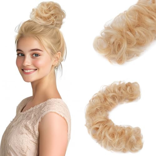 Elailite Posticci Capelli Veri Spettinato Con Elastico Chignon Finto Per Capelli Chignon Dritto Hair Bun Extension 32g #18 Biondo Sabbia