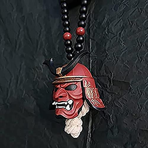 Pendentif de Voiture à Suspendre avec Casque de samouraï Hannya Japonais Oni, Rétroviseur de Voiture, Casque Japonais Oni, Pendentif de Décoration à Suspendre pour Rétroviseur (+