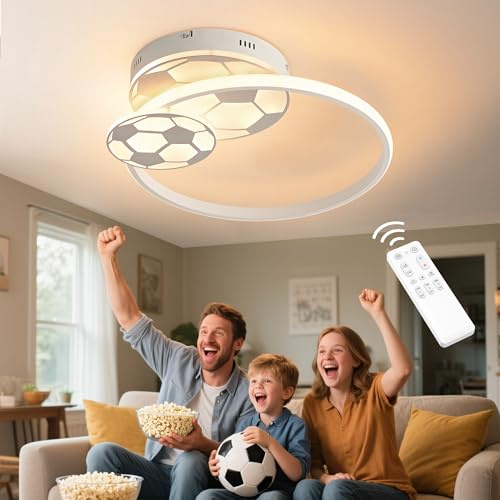 KAUCQI 35CM 34W Lampara Infantil Techo, Lámpara de techo Fútbol LED Regulable con Control Remoto 3000-6000K, Lámpara LED para habitacion de bebé Plafon Led Techo para Dormitorio