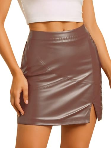 Muztagata - Gonna a vita alta da donna in similpelle, aderente, a linea A, gonna a matita con pantaloncini, Caff, XL