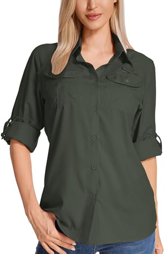 Jogwits Camicia da Safari a Maniche Lunghe da Donna - Tessuto Traspirante ad Asciugatura Rapida - Protezione Solare UPF - Ideale per Pesca, Escursionismo, Trekking, Campeggio e Viaggi