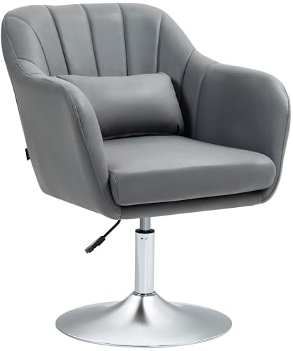 HOMCOM Fauteuil de Salon Chaise Relax Fauteuil de Chambre Grand Confort - Coussins lombaires Hauteur réglable pivotant 360° piètement en métal chromé - Gris foncé