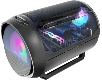 Mars Gaming MC-Cylon, Gaming Gehäuse MicroATX, Zylindrisches Turbinen Design, Gehärtetes Glas und Oberes Gebogenes Panoramafenster, RGB Frontlüfter 200mm + Hecklüfter 120mm, Schwarz