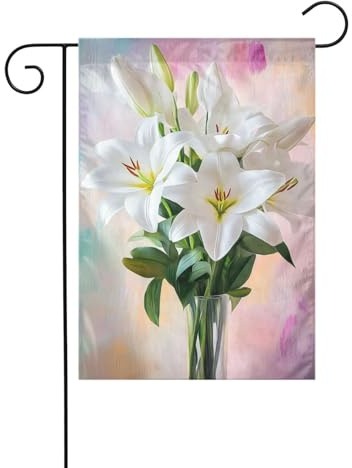 Bouquet de lys blancs drapeau de jardin 30 x 45 cm vertical double face ferme vacances décorations extérieures drapeau de cour