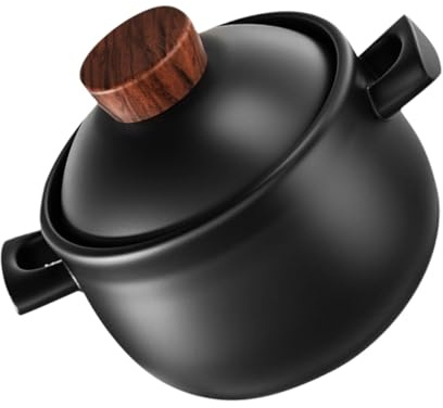 Garneck Olla de Barro Fácil de Limpiar de 1.8l con Tapa, Resistente a Altas Temperaturas Adecuado para Guisar Sopas y Arroz para Cocina de Gas en Reuniones Familiares