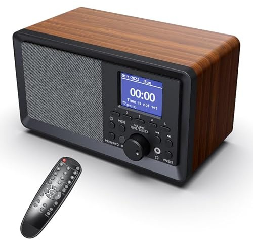 Radio Dab+/FM con Bluetooth 5.0 y WiFi - Pantalla a color de 2,4 pulgadas, doble alarma y mando a distancia | Preajuste 60 estaciones, puertos USB/AUX, altavoz de 10 W, ideal para el dormitorio y la