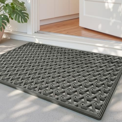 DEXI Felpudo Exterior 48.5 x 75 cm, Alfombra Entrada Casa Antideslizante con Orificios de Drenaje, Felpudos Impermeable y Resistente para Puerta Principal, Terraza y Balcón, Gris