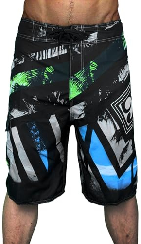 Långa badshorts män under knäet, lös andningsbar snabbtorkande badbyxor lätt sommar semester strand korta byxor breda ben casual shorts med flera fickor och dragsko