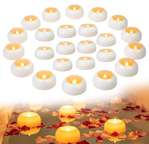 24 candele galleggianti a LED, candele a LED fiamma, impermeabili, per piscina, bagno e fontana, candela galleggiante, riscaldatore piatto LED, 200 ore di autonomia
