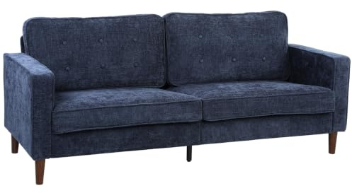 HOMCOM 3 Seater Sofa, 199cm Velvet Couch with 53cm Deep Seat, Dark Blue | Modern Upholstered Sofa Settee, Padded Cushion, Button Tufting, Wood Legs, for Living Room, Bedroom