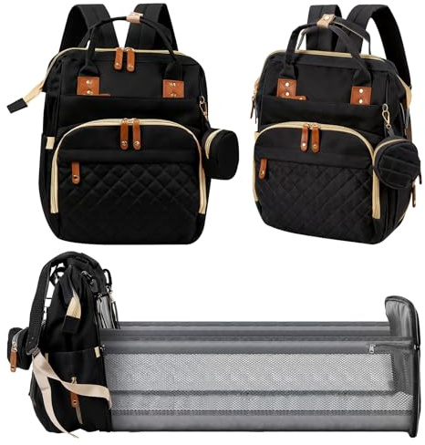 Minifactory Baby Changing Backpack with Changing Mat, Large Capacity Nappy Bag Backpack with 14 Organised Pockets, Waterproof Diaper Bag, Insulated Bottle Holder, USB Charging Port (Black)