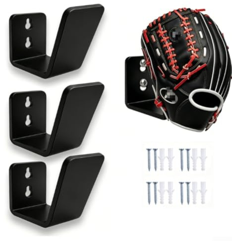 Lot de 2 supports muraux en acrylique pour gants de baseball robustes - Décoration sportive élégante pour la maison, le garage, le bureau, design compact et peu encombrant - Noir