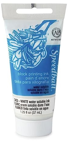 Speedball 37ml 1.25oz Water-Soluble Block Ink White, For Block Printing, Lino Printing, Screen Printing, For Artists Kit