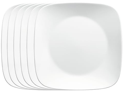 Corelle Vitrelle 6-Piece Salad Plates Set, Triple Layer Glass and Chip Resistant, Lightweight Square 9-Inch Plates, White