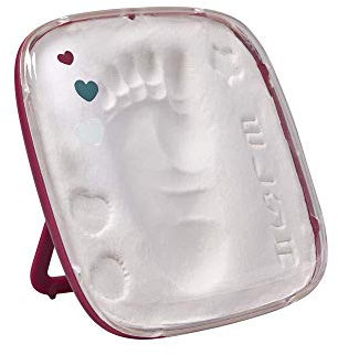 Baby Art – HelloBaby Bilderrahmen mit DIY Gipsabdruck für Baby Handabdruck Fußabdruck, zum Aufstellen oder Aufhängen, schöne Geschenkbox zur Geburt oder Taufe, burgundy, rot