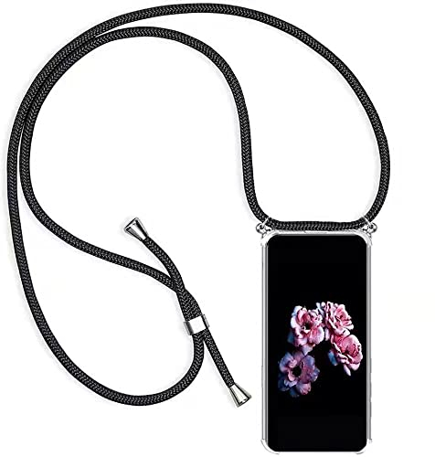 HongMan Handykette Handyhülle für Samsung Galaxy A50 / A30s / A50s mit Band - Transparent Handy-Kette Handy Hülle mit Kordel zum Umhängen Handyanhänger Halsband Lanyard Case - Schwarz