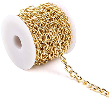 ALEXCRAFT 5 Mètres de Chaîne Épais en Aluminium Plaqué Or, Bobine Chainette, Accessoires pour Bricolage, Chaînes Torsadées à Gros Maillons pour la Fabrication de Bijoux, 10 * 6.5mm
