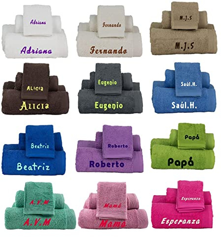 Juego 3 Toallas personalizadas BORDADAS. * 100% algodón rizo americano de gran calidad (gramaje de 500 gr/m2) * No pierde color con los lavados. Hilo de alta calidad.