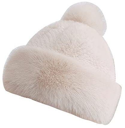 iSpchen Sombrero de Piel Sintética de Invierno Para Mujer Con Protección Para Los Oídos, Gorro Grueso de Invierno Cálido Con Gorra de Bola de Princesa Elástica Para Fiestas, Citas, Esquí