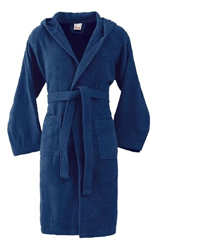 Bassetti Vivian Series Hooded Bathrobe in Soft Terry Towelling 360 g 100% Highly Absorbent Cotton Italy Designed (Indigo DC - XL), Indigo Blue, XL