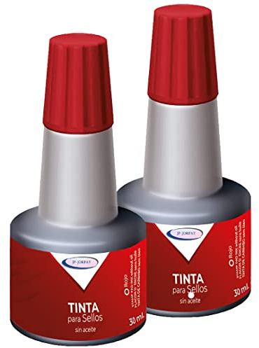 JP-JORPAY Tinta para Sellos - Tampón Tinta Sello - Distintos Colores - Rojo- Azul - Negro -Recambio de Tinta -Dos Botellas 30 ml (Rojo)
