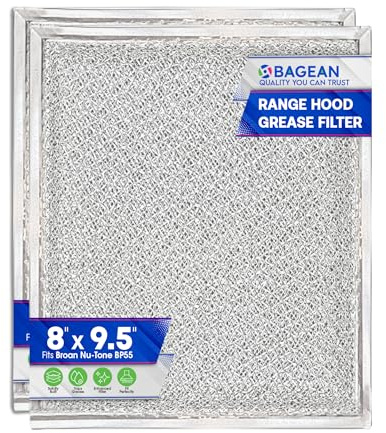 Bagean Stove Hood Vent Filter 8 x 9.5 BP55 Compatible with Broan Range Hood Filter Replacement and NuTone Kitchen Exhaust Fan - Aluminum Screen Blocks Grease & Filters Over Oven Air (2-Pack)