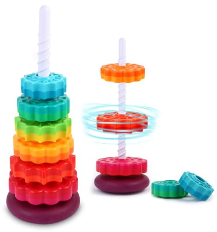 LMTNNB Jouets rotatifs empilables arc-en-ciel, jouet éducatif pour enfants 1-3 ans, plastique ABS, reconnaissance des couleurs et des formes, développement des compétences