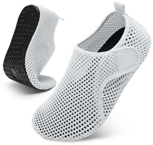 Women's Water Shoes Adult Beach Pool Swim Shoes Men White Barefoot Aqua Shoes Lightweight Yoga Shoes for Women Summer Shoes Sandals Rubber Size