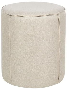 Beliani Pouf Hocker Stoffbezug Leinen beige rund ⌀ 40 cm Polsterhocker 43 cm hoch Sedona