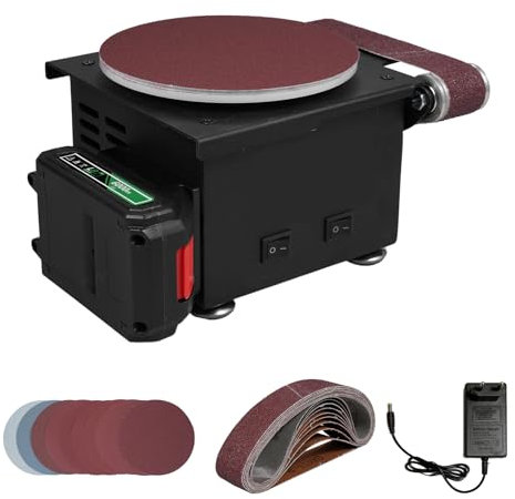 Mini lijadora de disco HUIOP Máquina pulidora y esmeriladora eléctrica en miniatura de doble propósito con batería de litio 6000WA, amoladora de disco de arena de 6 pulgadas + lijadora de banda, con 1