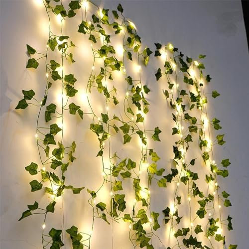 LED Ivy String Lights Artificial Ivy Leaf with Copper String Lights Ivy Garland with Lights Hanging Fake Greenery Vine Ivy for Bedroom Office Wedding Holiday Party Garden Patio Decor (2 Meters)