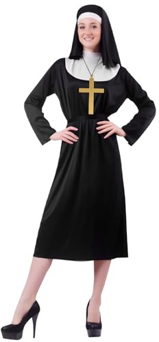Aomig Disfraz de Monja para Mujer, Vestido Monja Mujer Adulto Fancy Dress Costume con Gorro y Collar con una Cruz, Disfraz De Cosplay para Fiesta Halloween Carnaval, XL