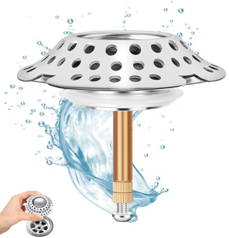 YHANEC 2 in 1 Badewannenstöpsel mit Haarsieb, Haarsieb Badewanne haarfänger,Geeignet für 38-44mm Abflussstopfen Badewanne Höhenverstellbar