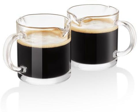 Juego de 2 tazas de café expreso, vasos de doble boquilla de 4 onzas, vasos de chupito de espresso, taza de leche con asa, vidrio transparente, accesorios de espresso para máquina de espresso