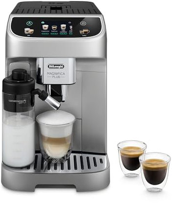 De'Longhi Magnifica Plus Fully Automatic Espresso Machine - Brew 18+ One Touch Coffee Recipes for up to 4 User Profiles, Automatic Milk Steam Wand & Built-in Grinder, Touchscreen Display