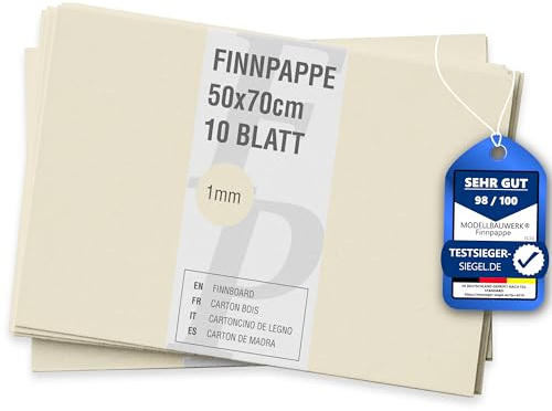 10 fogli di cartone finlandese 50 x 70 cm | 1 mm di spessore | Modellbauwerk® | per modellismo + fai da te | architettura | Studium | Materiale | Diorama | Cartone in legno finlandese | Scrapbook |