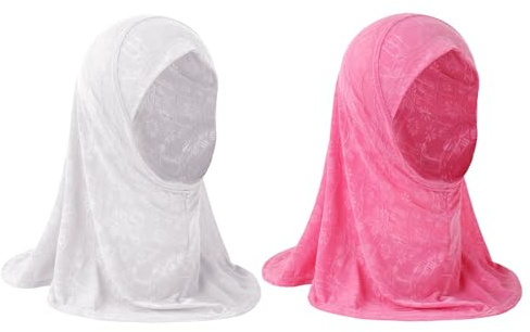 JIAHG 2pcs Hijab à Enfiler pour Fille 2-4 ans Foulard de Tête Musulmane Imprimé Floral Turban Islamique avec Bonnet Intégré Écharpe Arabe Doux Confort pour Toutes Saisons