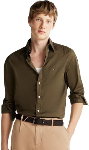 Tommy Hilfiger Chemise Homme Flex Poplin Solid Regular Fit, Vert (Army Green), S