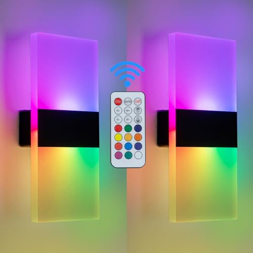 KwatTsz 2 Stück RGB Wandbeleuchtung mit Fernbedienung, 12 Farbwechsel LED Wandleuchte, Magnetische Wandlampe, Moderne Wandlampe fur Innen Schlafzimmer Wohnzimmer Treppenhaus Zimmer Dek