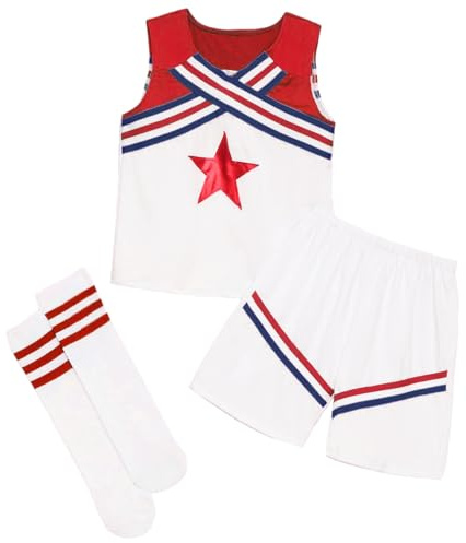 Riismen Kids Boys 3 Pcs Cheer Leader Uniform Sets Shell Tank Top with Pants Cheerleading Dance Outfit Type A Red 11-12 Years