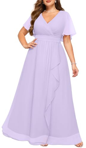 Lavender Dress Women Plus Size Bridesmaid Dresses Lilac Formal Wedding Guest Chiffon Short Sleeves A Line Light Purple