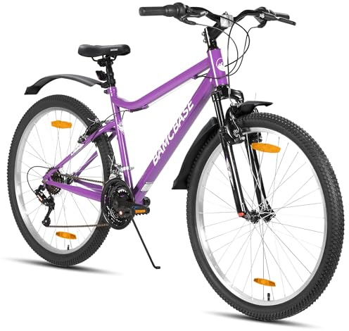 Hiland Mountainbike för kvinnor 26 tum, 18 hastigheter, kraftig, kolstålram, stad och fritid, V-bromsar, bekväm - Färg: mintgrön/lila/vit