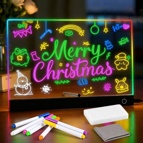 LED Drawing Board with 7 Colors Pen, 30x20cm 4 Modes & 6 Colors LED Note Board with Colors, Acrylic Dry Erase Light Up Drawing Board for Office Cafe Home