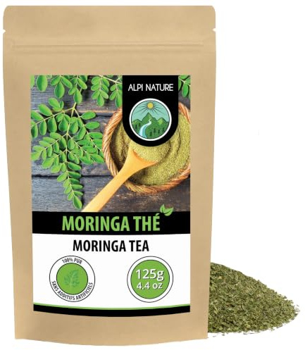 Alpi Nature Moringa Tisane 125g, Moringa Feuilles Séchées et Coupées, Thé en Vrac