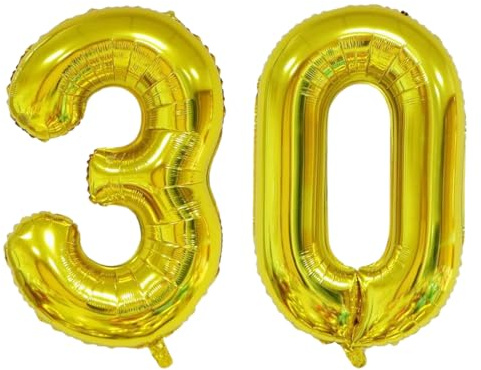 30th Birthday Balloons, Inflatable Helium or Air, Gigant Number, Granda Balloon for Anniversary, Inflatable Balloon in Gold Foil 30 Years, Party Decoration Black Gold for 30 Years
