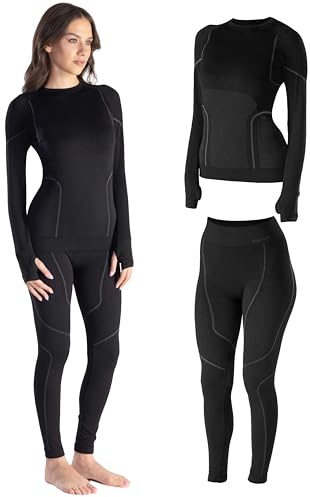 Risalti sous Vetement Thermique Femme Laine Merino Tech – Ensemble Thermique Femme Hiver avec Haut Et Collant en Laine Mérinos Premium Et Dryarn, Seamless, Respirant, Thermorégulant – Made in Italy